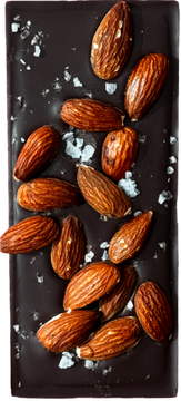 Spring & Mulberry dark chocolate bar topped with roasted almonds and flake salt