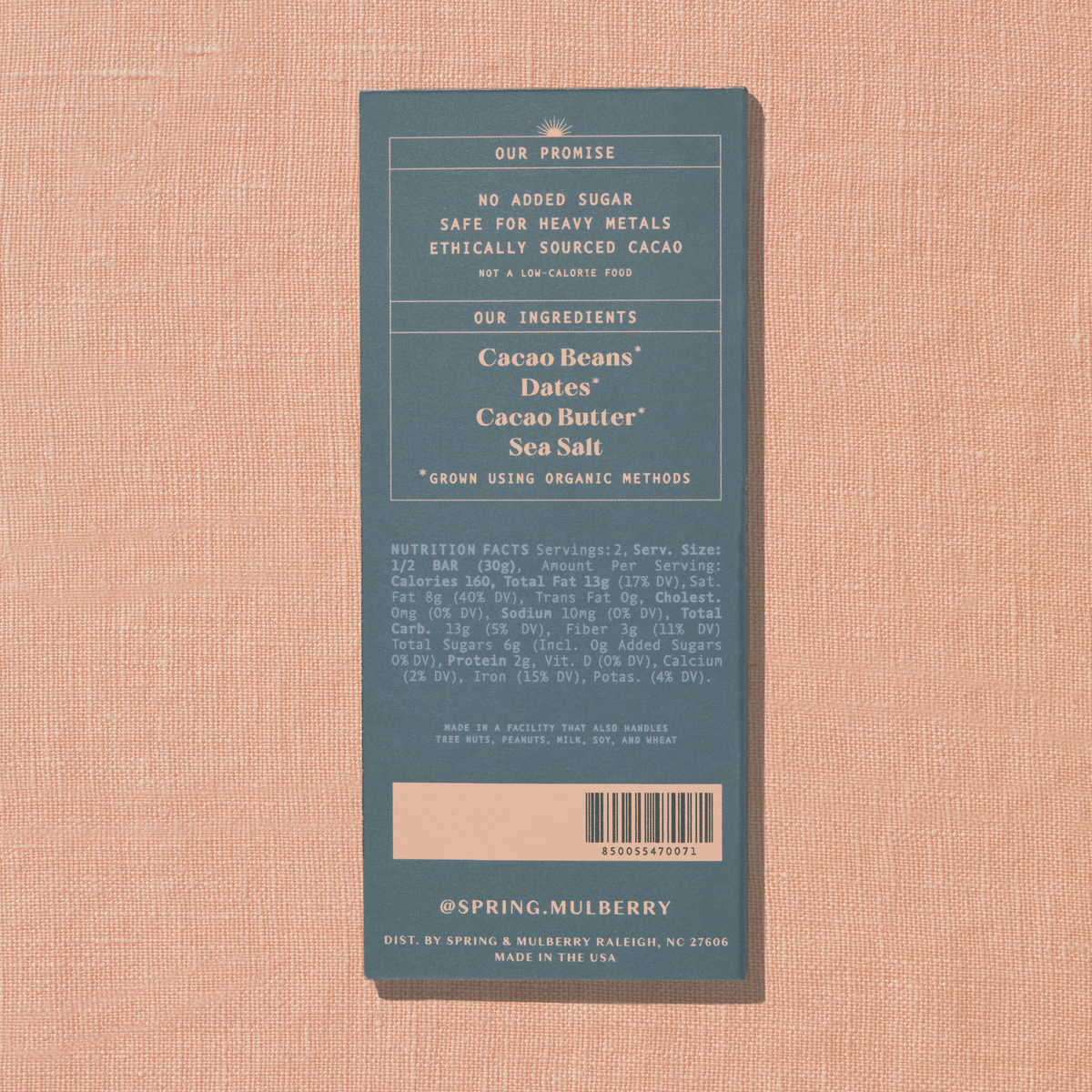 Spring Nutrition Bar Codes.pdf Sea Salt Date-Sweetened Dark Chocolate – Spring & Mulberry
