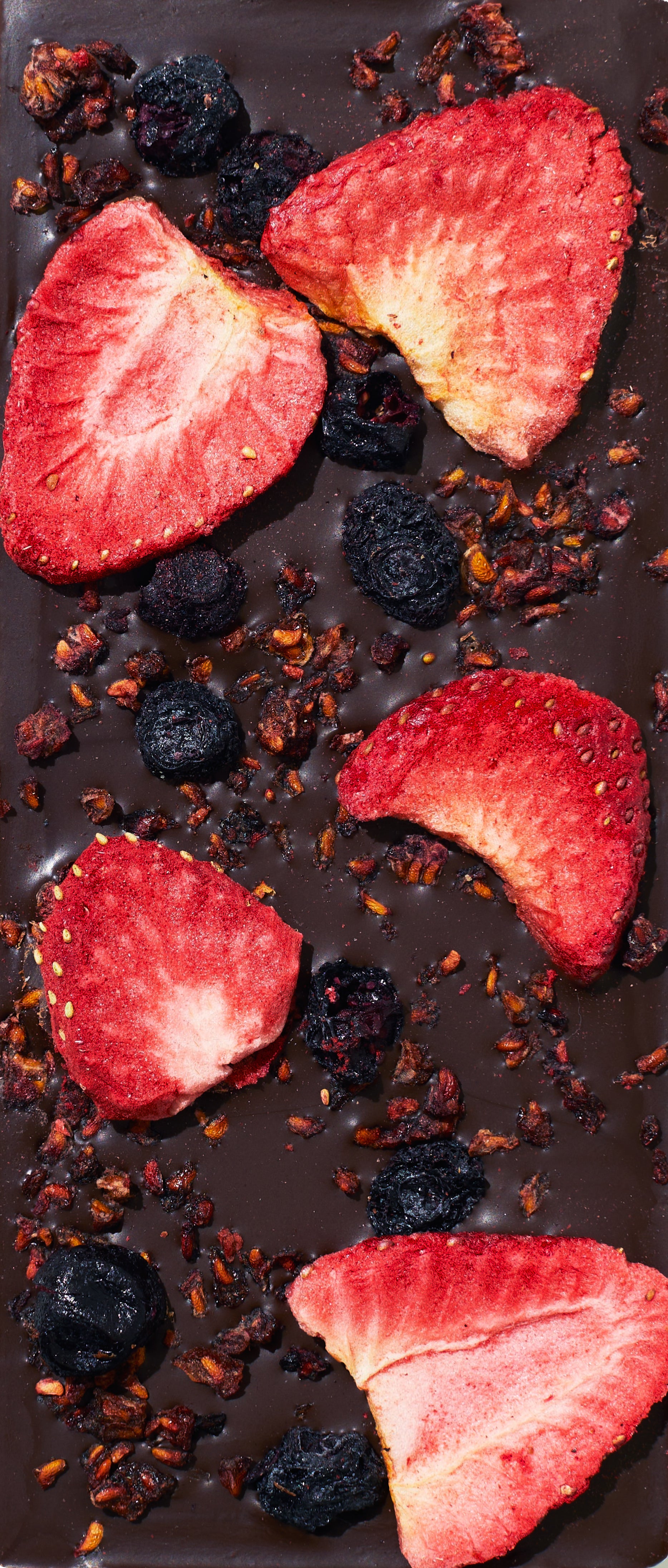 Spring & Mulberry Mixed Berry Chocolate Bar topped with strawberries, blueberries and raspberries
