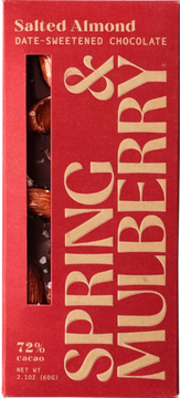 Salted Almond Bar in a deep red box. 